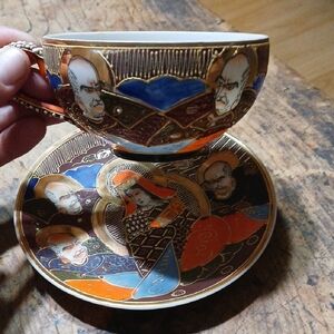 Elegant Multicolor Porcelain Kutani Japanese Tea Cup With Saucer